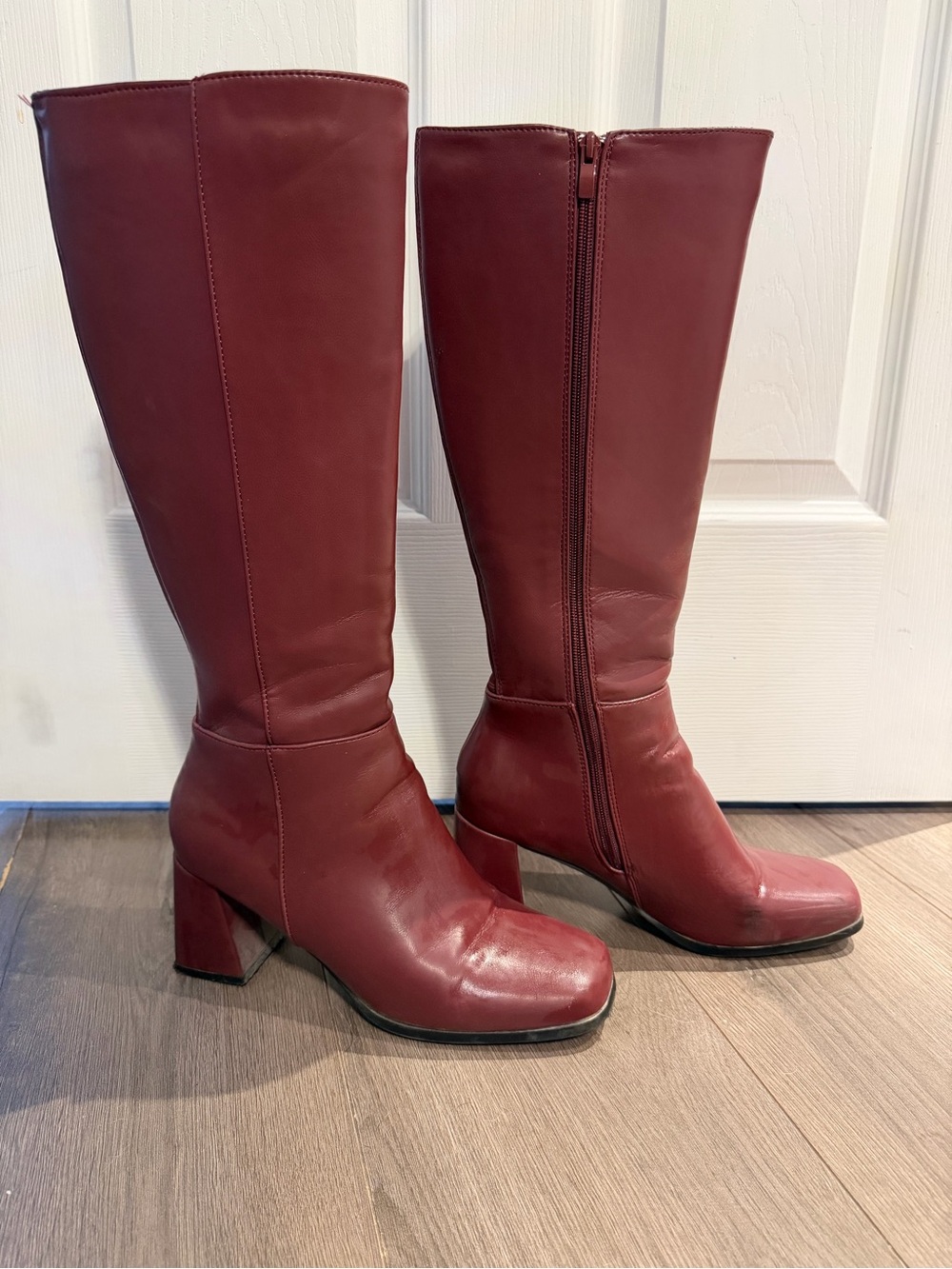 Ardene Burgundy Knee-High Block Heel Boots